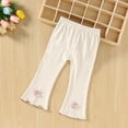 thumbnail image 2 of CPNG Toddler Baby Girls Flare Pants Flower Decoration Elastic Waist Bell Bottom Stretchy Slim Fit Leggings Fashion Streetwear(Beige,18-24 Months), 2 of 8