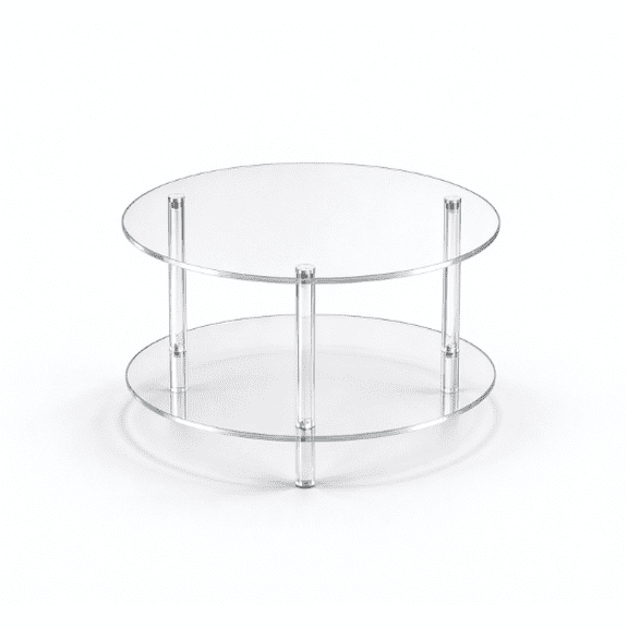 2-Tier Round Clear Acrylic Coffee Table, Modern Minimalist End Side Table with Storage Shelf for Living Room, Apartment and Office Home Decor