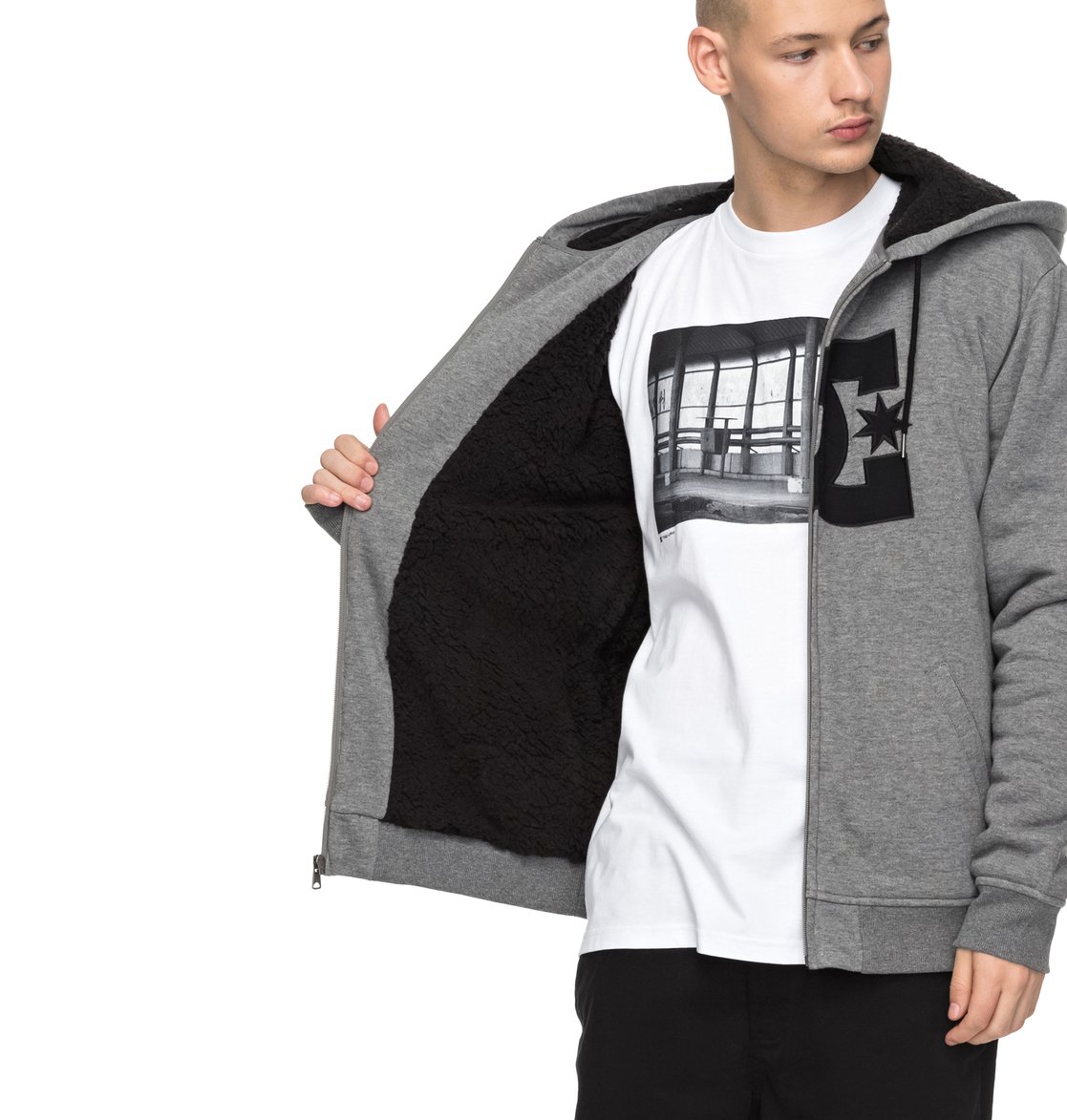 dc men's sherpa full zip hoodie