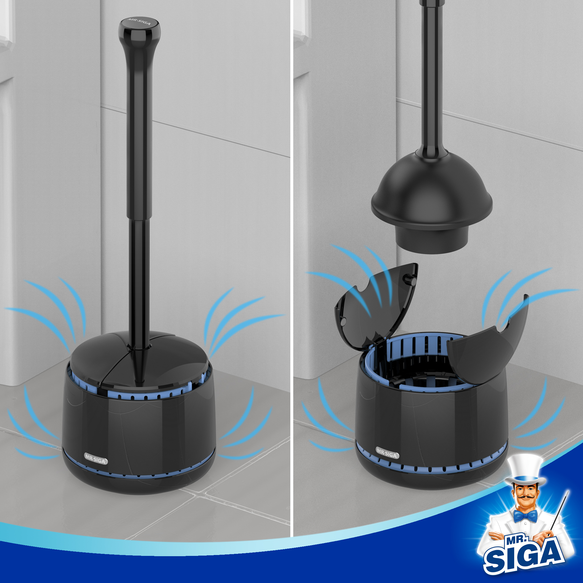 MR.SIGA Heavy Duty Toilet Plunger with Holder Combo, Black photo 7