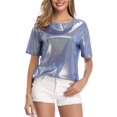 thumbnail image 2 of MISS MOLY Women's Shiny Tops Holographic Metallic Shirt Shimmer Glitter Sparkle Party Disco Tee Shirt Blouse for Birthday Party, 2 of 5