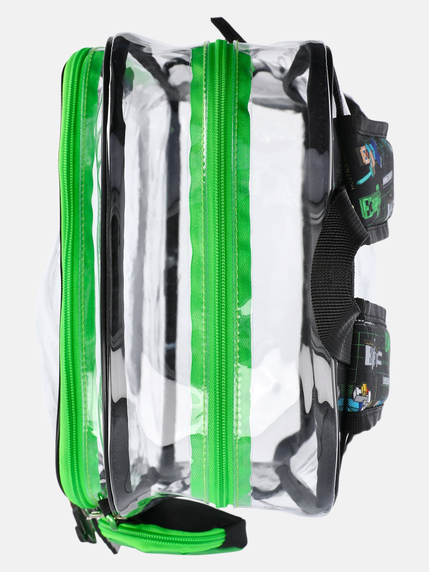 Minecraft Boys 17" Clear Creeper Backpack with Lunch Box and Keychain, 3-Piece Set, Green