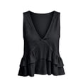 thumbnail image 3 of Cotton Linen Tank Tops V Neck Ruffle Tank Top Peplum Cotton Tops for Women Linen Tank Tops Going Out Top Women's Babydoll Tops Casual Sleeveless Shirts Summer Linen Tank Tops Black L, 3 of 7
