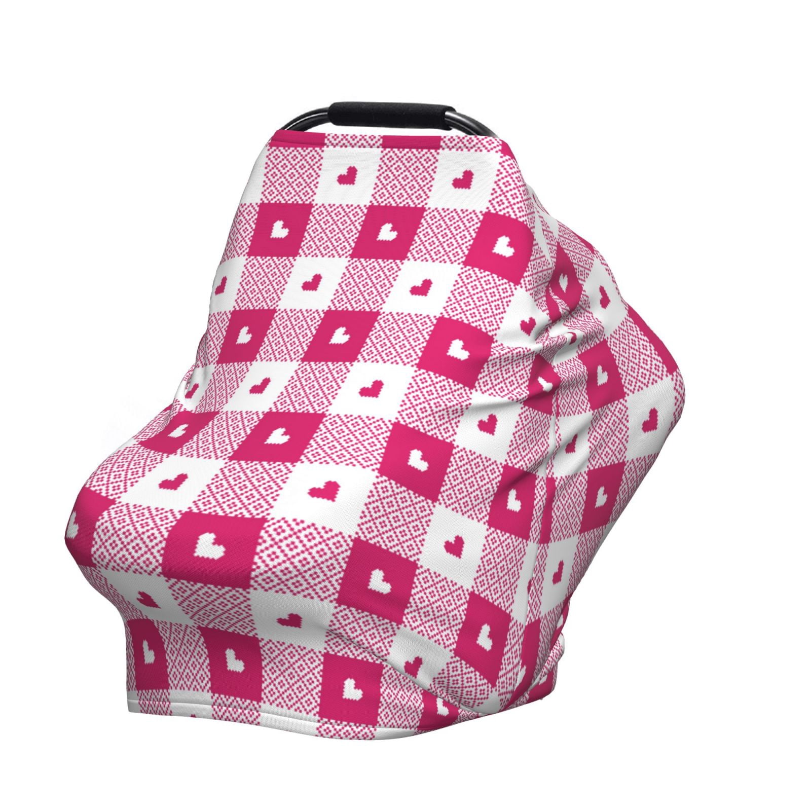 Fotbe Plaid Heart Pattern Car Seat Covers for Babies, Nursing Breastfeeding Cover Infant Carseat Canopy, Soft Stretchy Carrier Cover