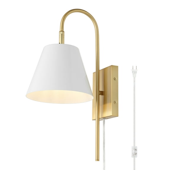 SAFAVIEH Rhoeva LED Brass Iron Wall Sconce with White Shade