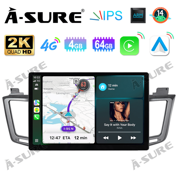 Asure 13.1" 4 64G Car Stereos For Toyota RAV4 (2013-2018) with Android Auto and CarPlay Radio/BT 5.0