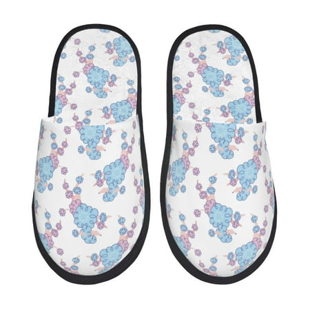 

House Slippers for Women Men - Abstract Cute Poodle Dog Blue Warm Non-slip Mens Womens Slippers Cozy Slip-on House Shoes Bedroom Outdoor Indoor Slippers for Men