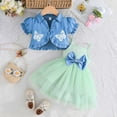 thumbnail image 2 of DGMIOCS Toddler Girl 3-Piece Set,Flower Tulle Dress Set,Sleeveless Cropped Jacket,Floral Tulle Dress,Toddler Girl Headband Set Light Green 18-24 Months, 2 of 9