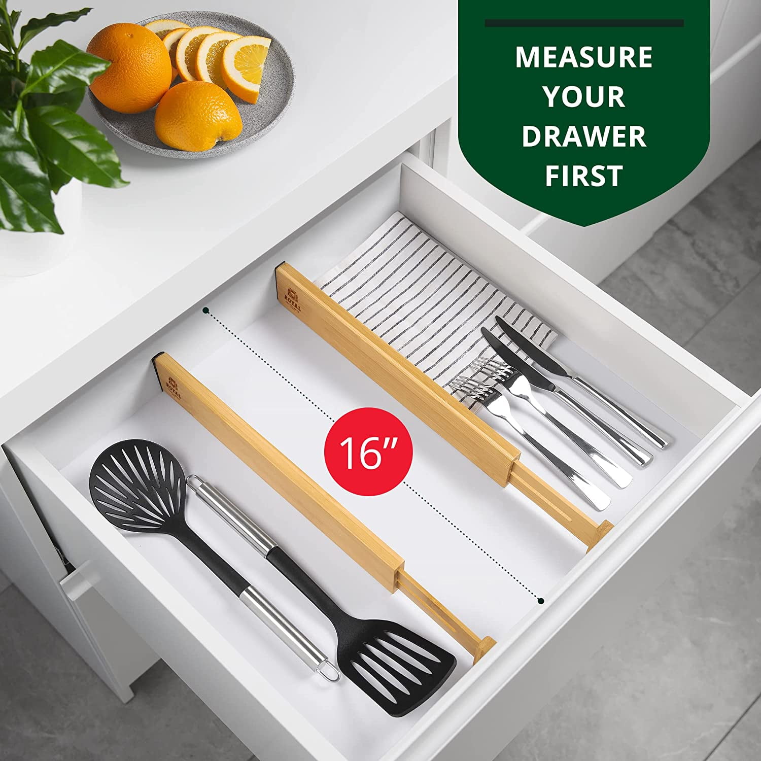 Bamboo Drawer Dividers 13.5"-16" - Perfect Adjustable Drawer Dividers for Clothes, Kitchen, Dresser, Bedroom & Drawer Dividers Organizer, Natural (Set of 4)