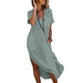 thumbnail image 3 of QIUOMBBP Womens Linen Maxi Dresses Short Sleeve High Split Side Long Dress with Pockets Summer Casual Loose Loungewear Sundress Gray XXL, 3 of 9