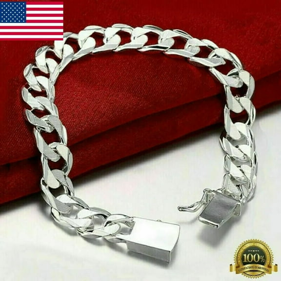 K-KED Fashion 925 Silver 10MM Chain Bracelet Men Women Wedding Delicate Jewelry Gift US.