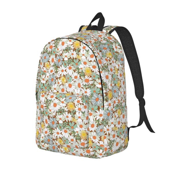 Disketp Daisy print Canvas Backpack Lightweight Travel Daypack Student Rucksack Laptop Backpack-Medium