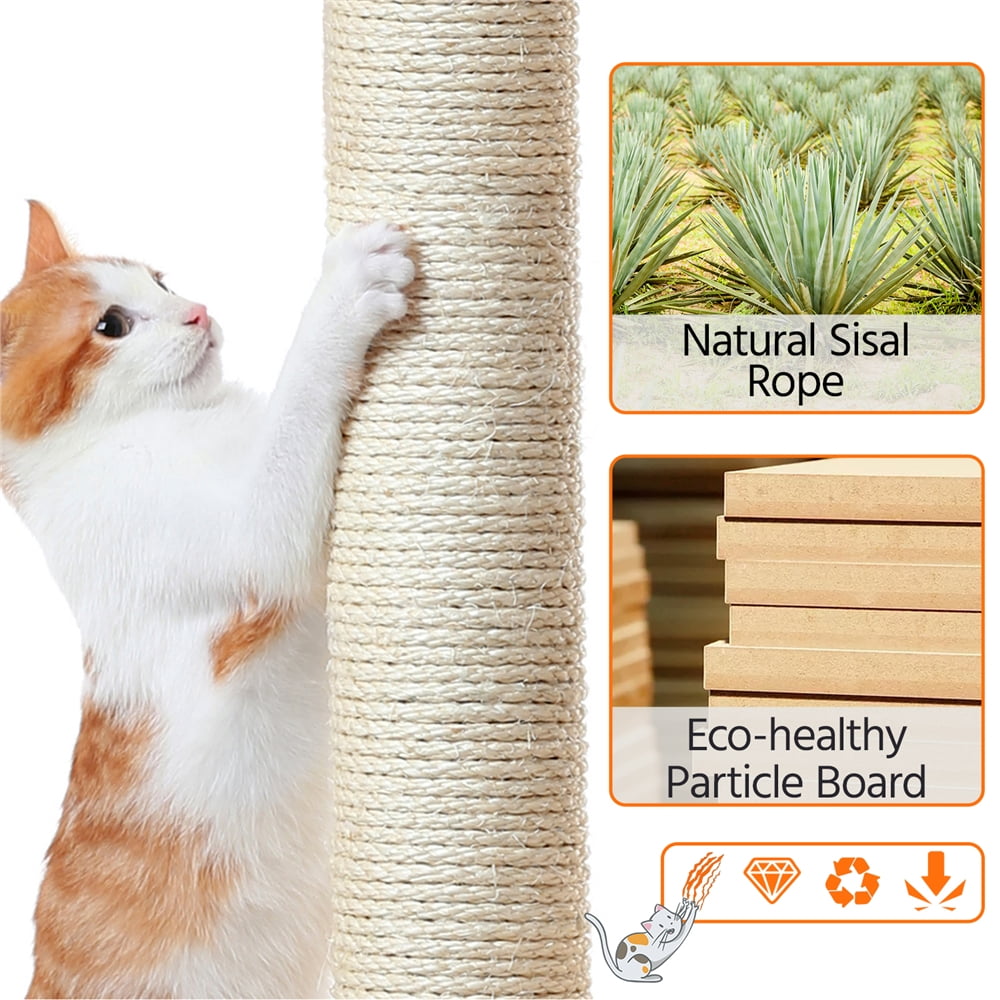 Alden Design 62" Double Condo Cat Tree and Scratching Post Tower, Light Gray
