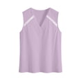 thumbnail image 5 of LEAVINGSUO Tank Tops for Women Solid Color V-Neck Sports Sleeveless Blouse Loose-fitting Openwork Lace Tops Purple XL, 5 of 5