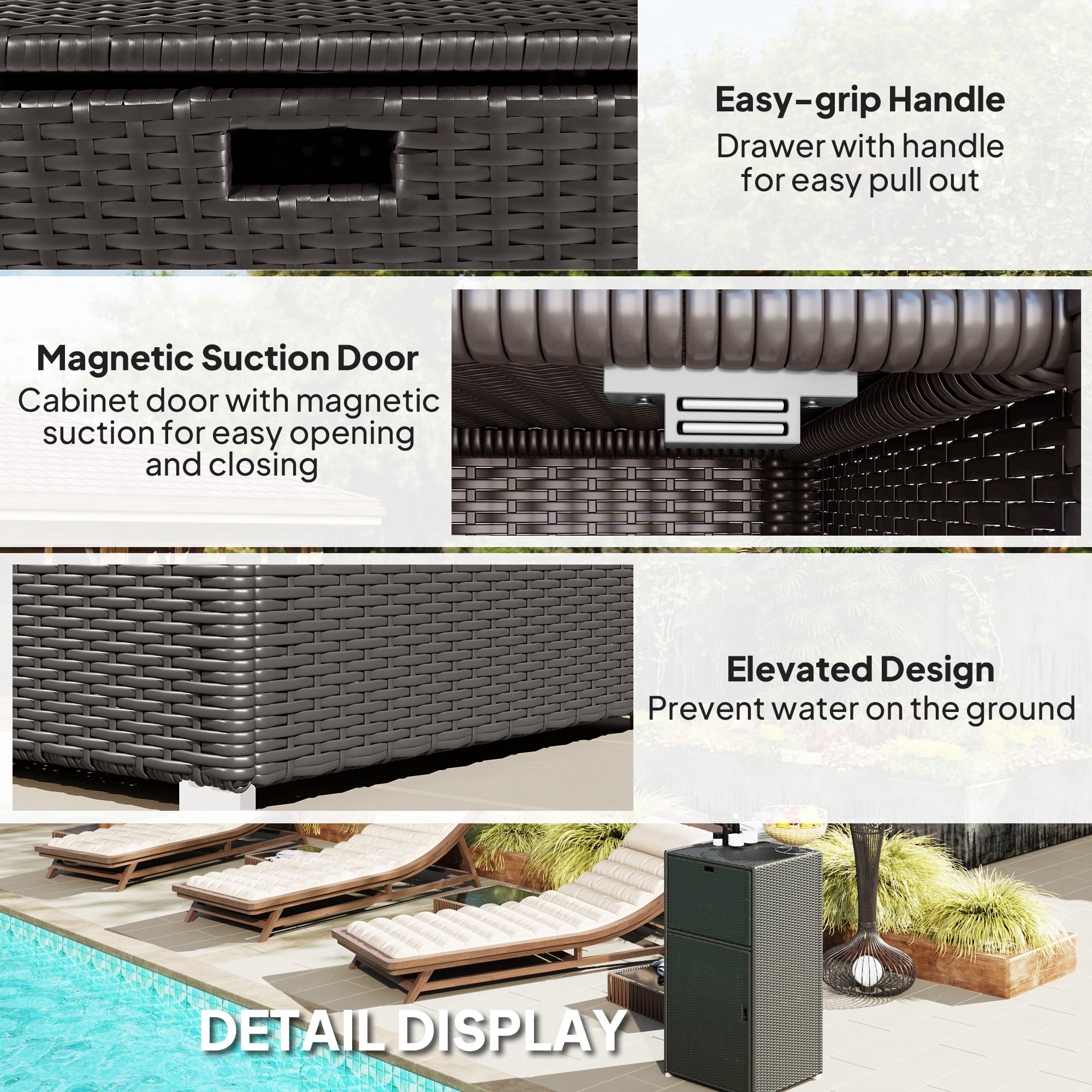 Outdoor Storage Cabinet with Drawer, Dark Brown PE Rattan, 23.6" L x 23.6" W x 47.2" H