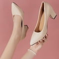 thumbnail image 3 of AUDeals Women's Closed Toe Work Pumps, Low Chunky Patent Leather Dress Shoes with Comfy Slip On Comfort for Office and Wedding (Beige, 6.5), 3 of 8