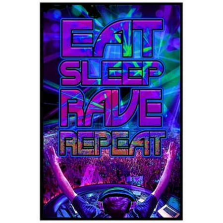 Eat Sleep Rave Repeat Blacklight Poster - 24x36