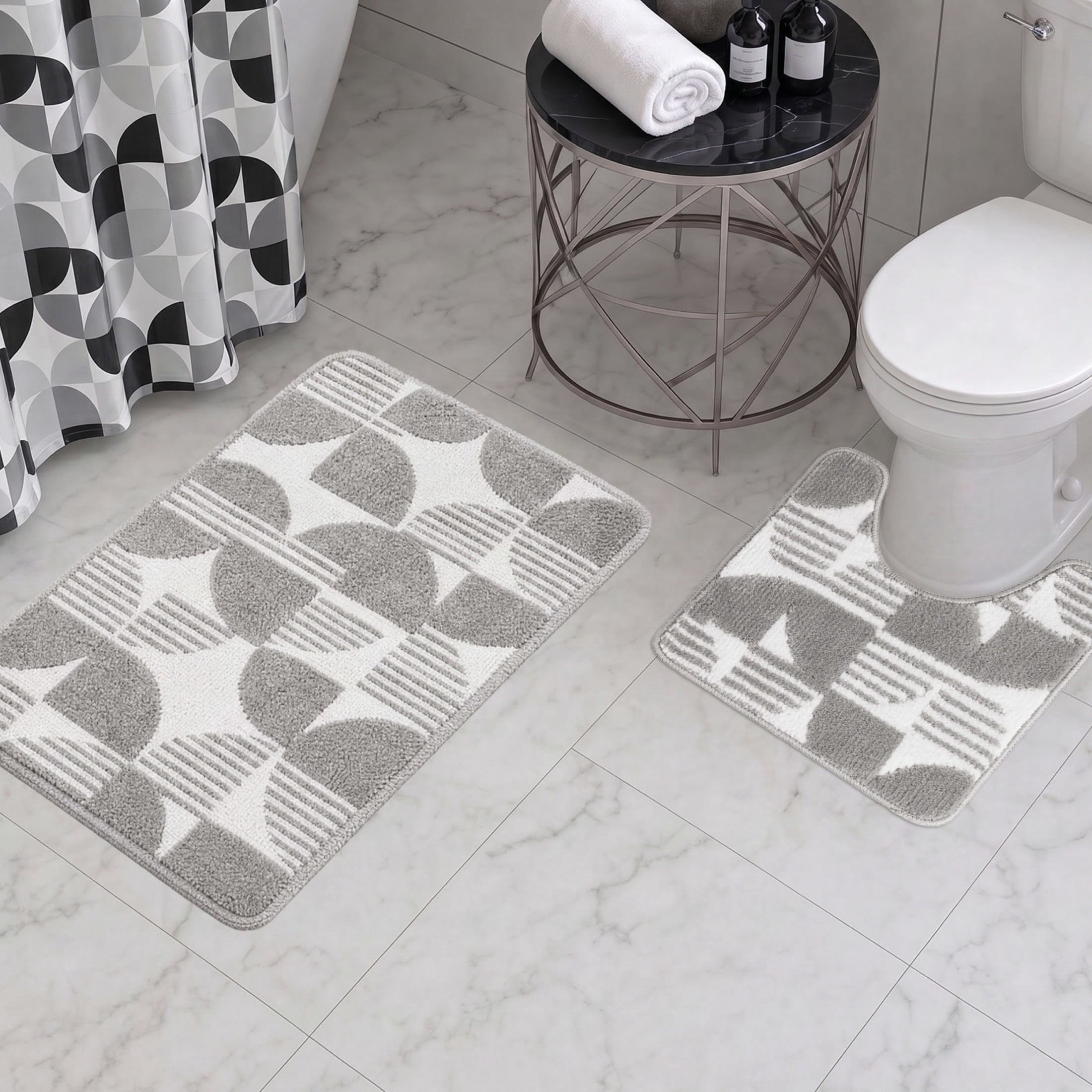 CHI Bale Shower Curtain with Hooks and Rugs Modern Washable 72" W x 72" L 15-Piece Set