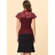 thumbnail image 4 of Blusa Semitransparente Con Cuello Alto Y Manga Corta Con Abertura En La Espalda Y Encaje Para Mujer Vino L, 4 of 5