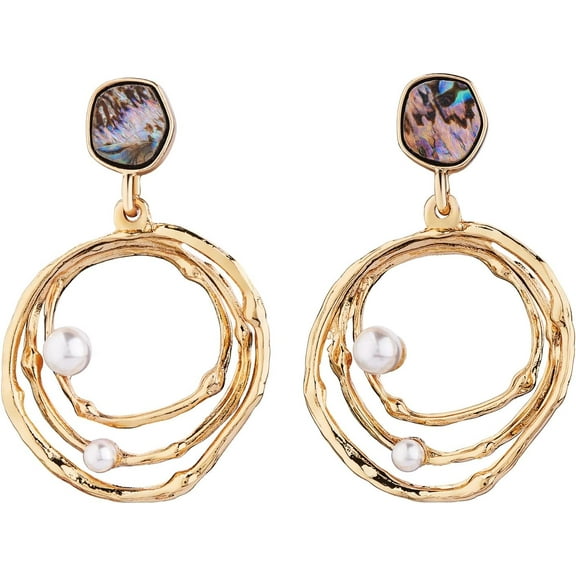 Abalone Shell Earrings Studs for Women Brass Shell Pearl Beads Dangle Earrings Jewelry Gift for Birthday Golden 50x31mm Pin: 0.7mm