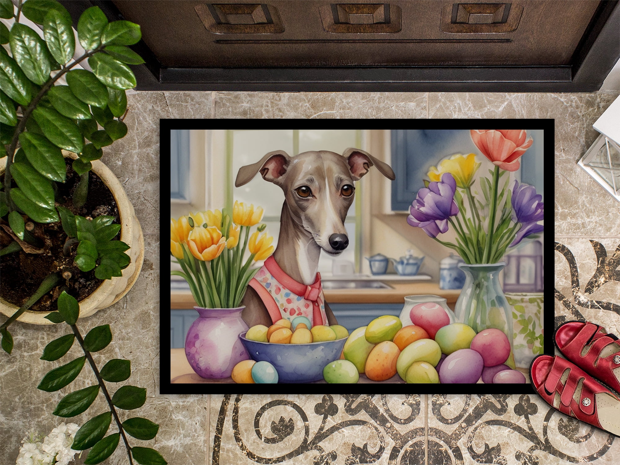 Decorating Easter Yorkshire Terrier Doormat