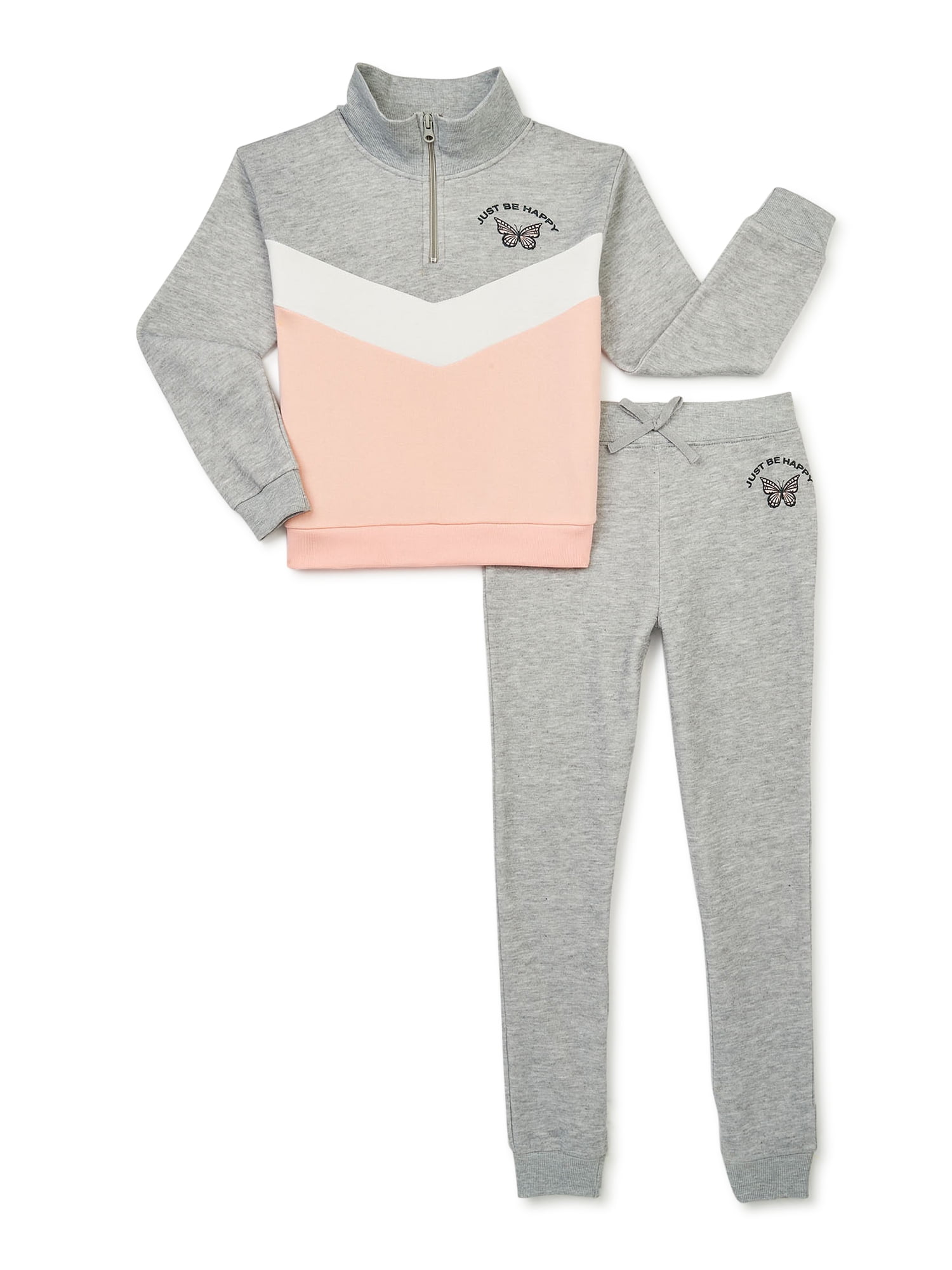Star Ride Sweet Butterfly Girls 4-Piece Fleece Active Hoodie and Athletic Jogger Sweatpants and Sweatshirt Kids Clothing Set 