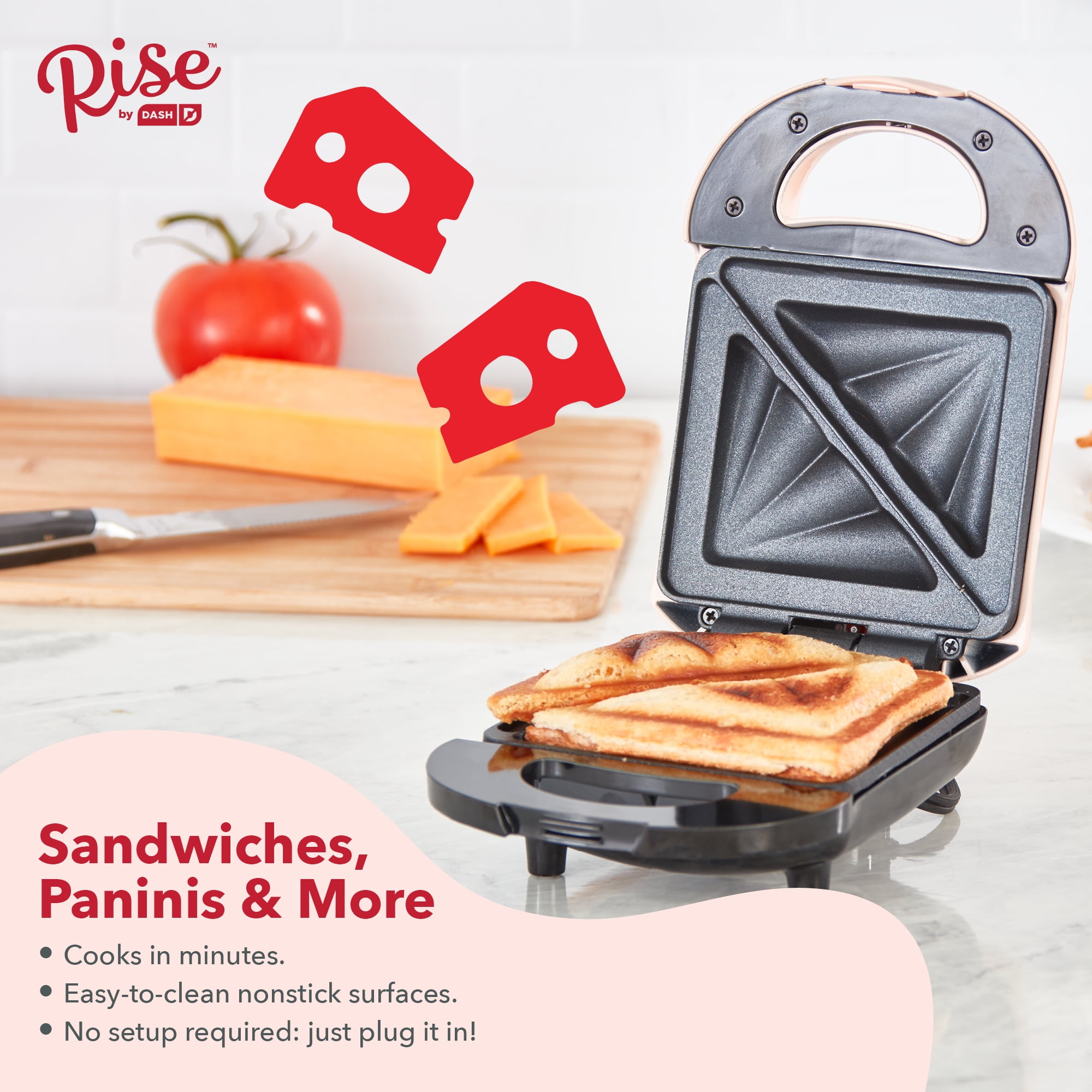 Rise By Dash Compact Pocket Electric Sandwich Maker, Toasting, Omelets &  More, Non-Stick Surfaces - Red