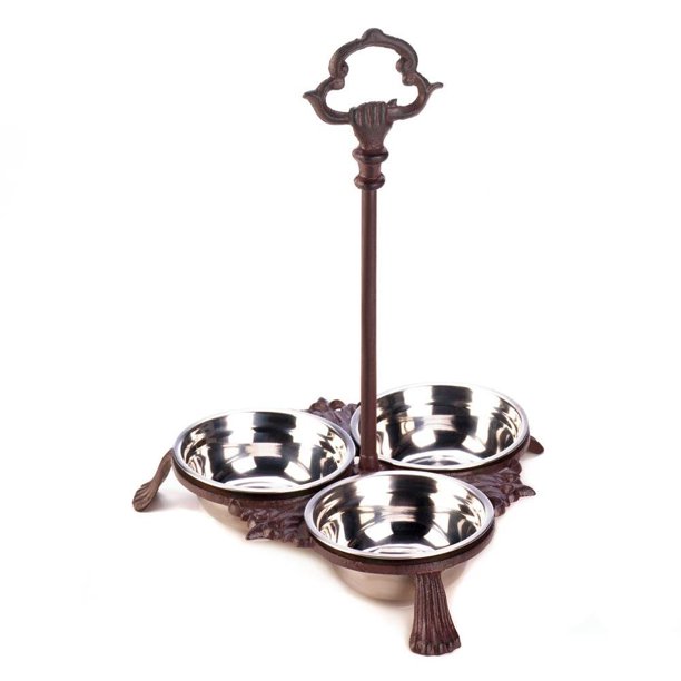 Dog Bowls, Cast Iron Decorative Standing Cats Modern Pet Food Bowl Set, 3pc