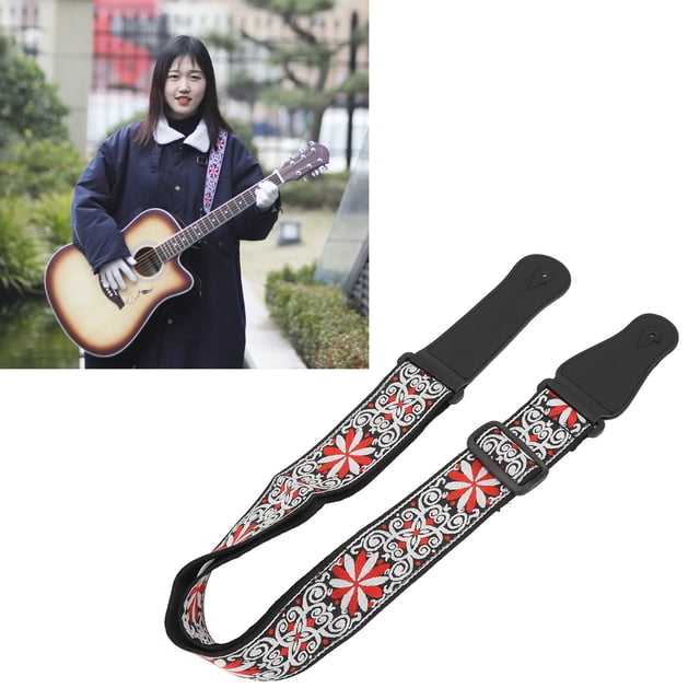 Guitar Strap, Adjustable Guitar Belt Strap Leather Embroidered Guitar Strap for Acoustic Guitar Electric Guitar