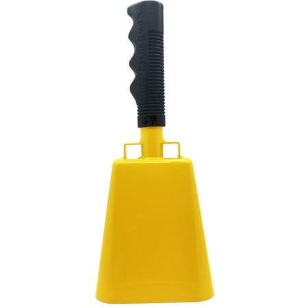 9.6 inch golden yellow bell black handle cowbell with stick grip handle used for cheering at sporting events - cow bell by stewart trading
