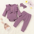 thumbnail image 2 of Vedolay Girl's Outfits Girl's 2 Piece Outfits Floral Off Shoulder Top and Shirred Elastic Waist Pants Set,Purple 6-12 Months, 2 of 4