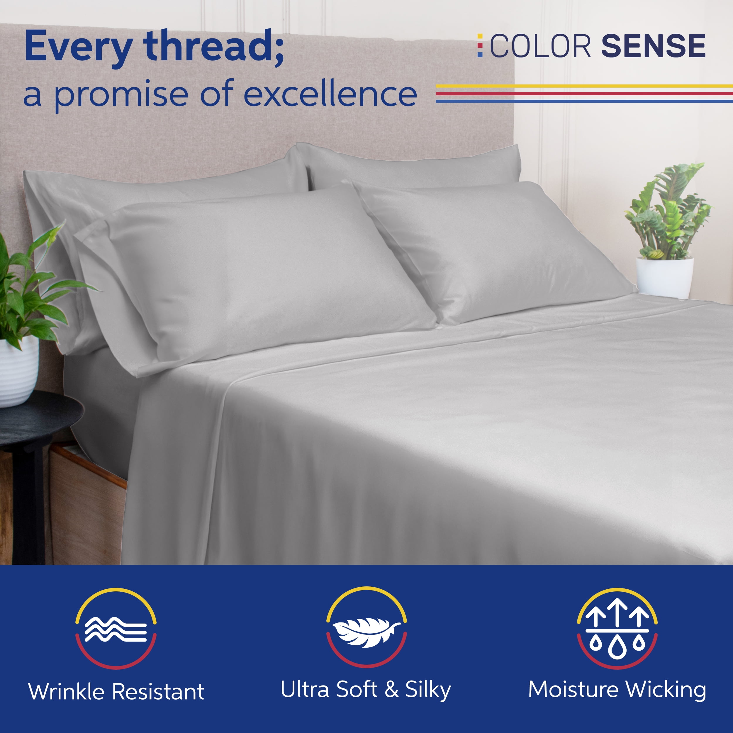 Color Sense 6-Piece 800 Thread Count Silver Cotton Rich Adult Bed Sheet Set, Full - Deep Pocket