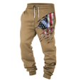 thumbnail image 3 of Men's Spring and Fall Sports Fitness Solid Color Trousers, Loose Running Casual Large Size Flag Print Sweatpants Cotton for Athletic Wear,Khaki,4XL, 3 of 6