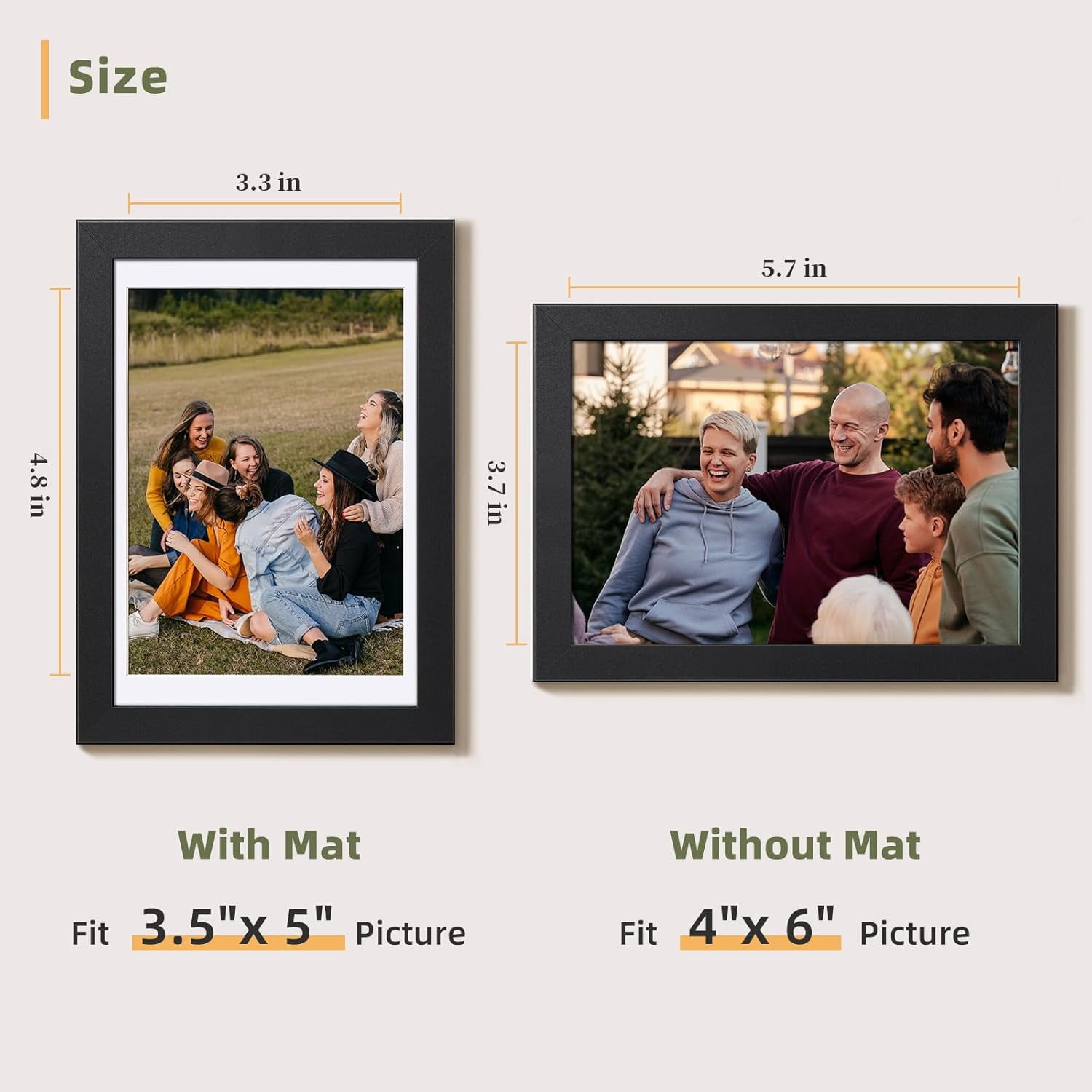 TAVENE 5 pack,4x6 Picture Frame, Black Frames Display Photo 4x6 without or 3.5x5 with Mat, Gallery Wall Frame Set, Tabletop Display or Wall (Black)