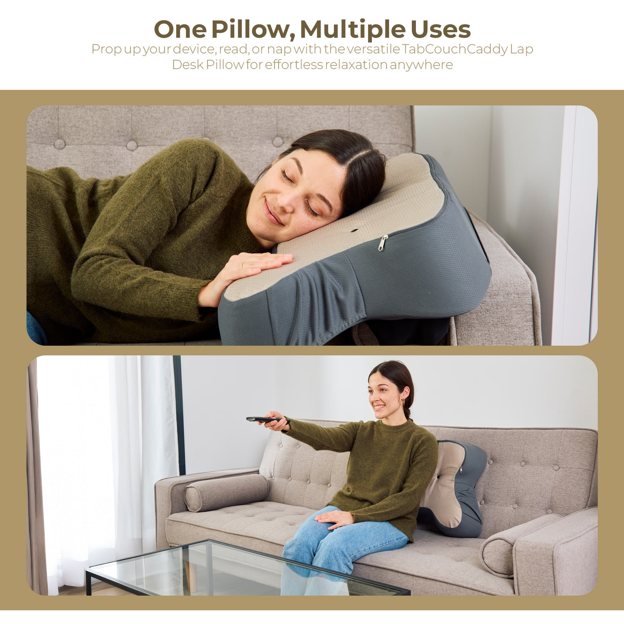 TabCouchCaddy Lap Desk Pillow - Cushioned Lap Pillow for Reading, Gaming, Work & Travel, Soft & Portable Laptop Desk for Bed, Couch, Ergonomic Support for Laptops & Tablets (Grey)