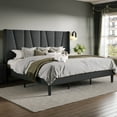 thumbnail image 2 of Allewie King Bed Frame, Upholstered Platform Bed with Wingback and Geometric Headboard, Gray, 2 of 7