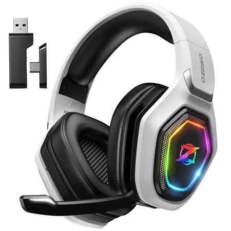 Ozeino 2.4GHz Wireless Gaming Headset for PC, PS5, PS4 - Lossless Audio USB & Type-C Gaming Headphones with Flip Microphone, 30-Hr Battery Gamer Headset for Switch, Laptop, Mobile, Mac C23