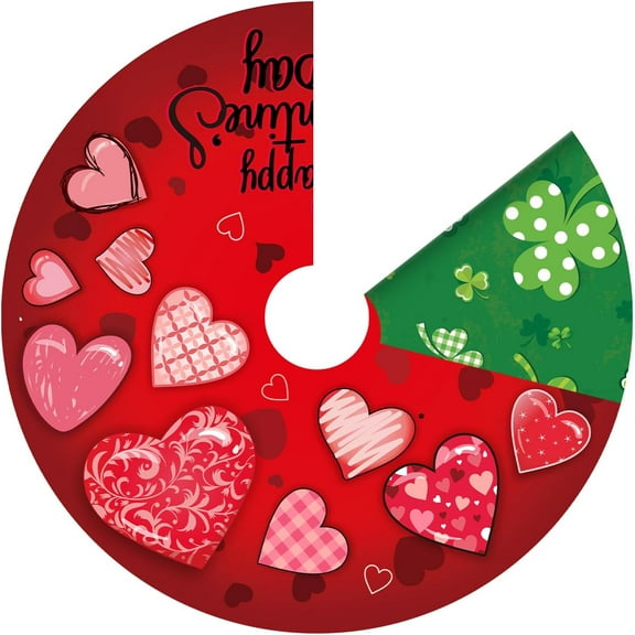 Valentine and St. Patrick''s Day Tree Skirt 48 Inch Double Sided Red Love Tree Mat Green Shamrock Tree Skirt Carpet Irish Party Tree Skirt Decoration For Home Office Holiday Party Decoration
