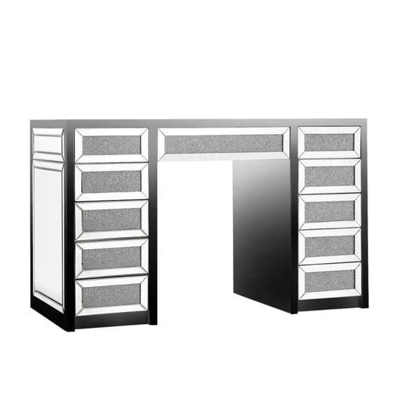 Impressions Vanity SlayStation Diamond Edition Vanity Makeup Table with Clear Glass Tabletop (White)