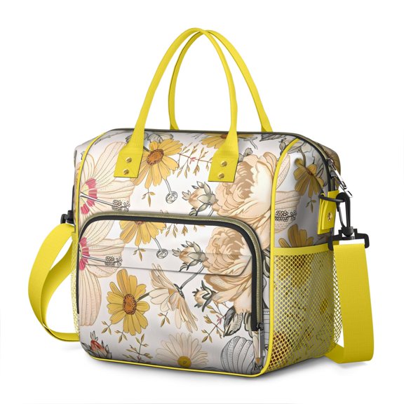 Pioneer Flower Floral Print Pattern Womens Lunch Box for Work,Insulated Large Lunch Bag for Tween and Teen,Loncheras Para Mujer,Leakproof Adult Lunch Bag for Work,Beach,Travel,Picnic,Camping