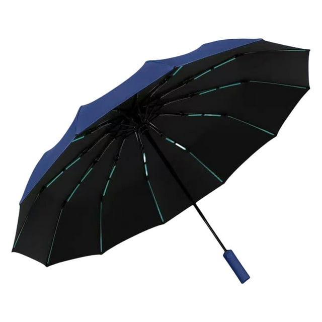 60-Rib Folding Umbrella - Fully Automatic Windproof UV Protection Umbrella for Rain/Sun, Large 42in Reinforced Frame with Black Rubber Coating, Compact Travel Design (Blue)
