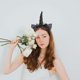 thumbnail image 4 of FELTECHELECTR 2 diademas de unicornio con orejas de gato y encaje para mujer y niña, accesorios para el cabello rojos para fiesta de Halloween, cosplay y Navidad., 4 of 5