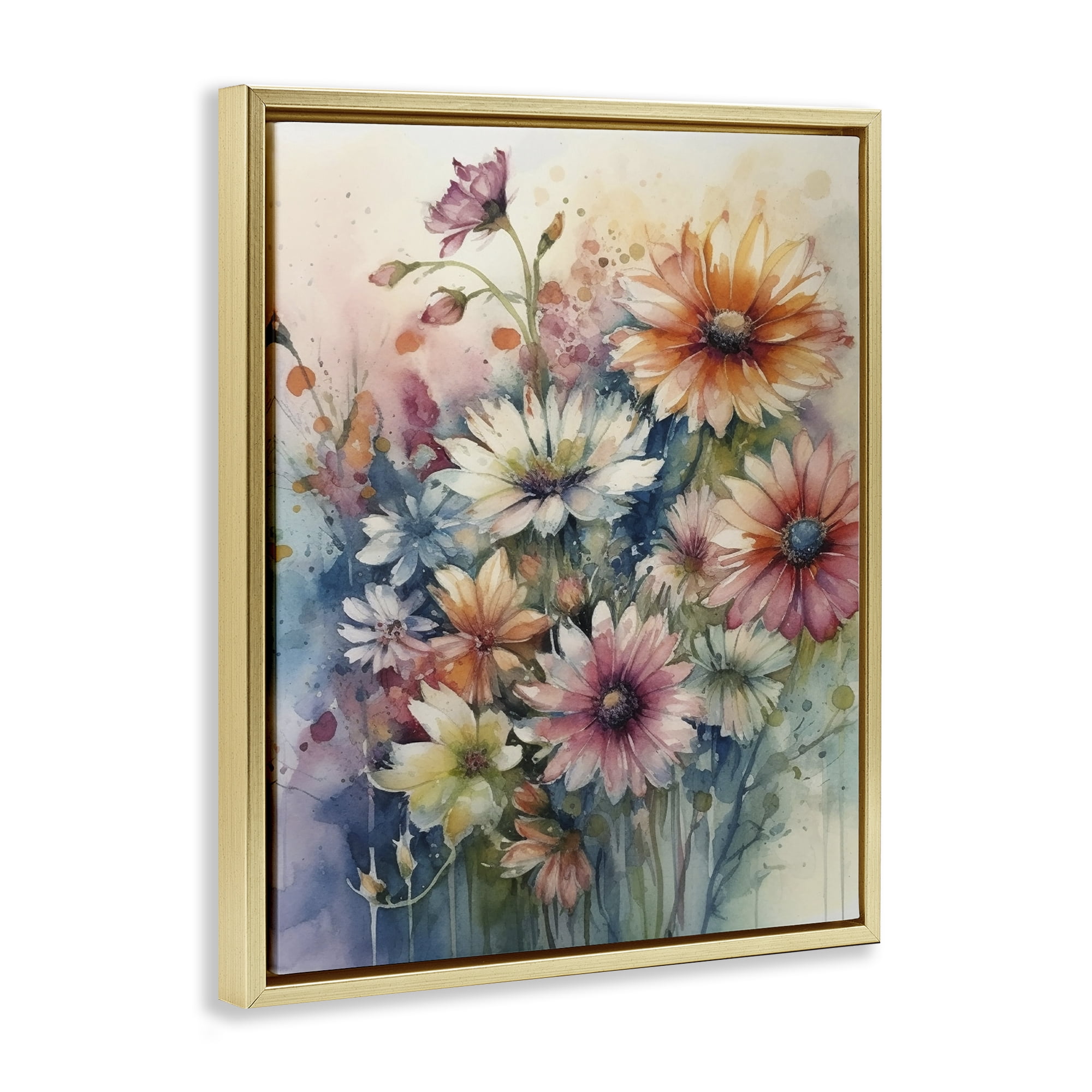 Stupell Industries Wild Bright Daisies Plants & Flowers Painting Gold Floater Framed Canvas Art Print Wall Art, 17 x 21