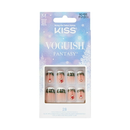 KISS Voguish Fantasy, Holiday Press on Nails, Nutty Elves, Multicolor, Medium Square, 28 Count