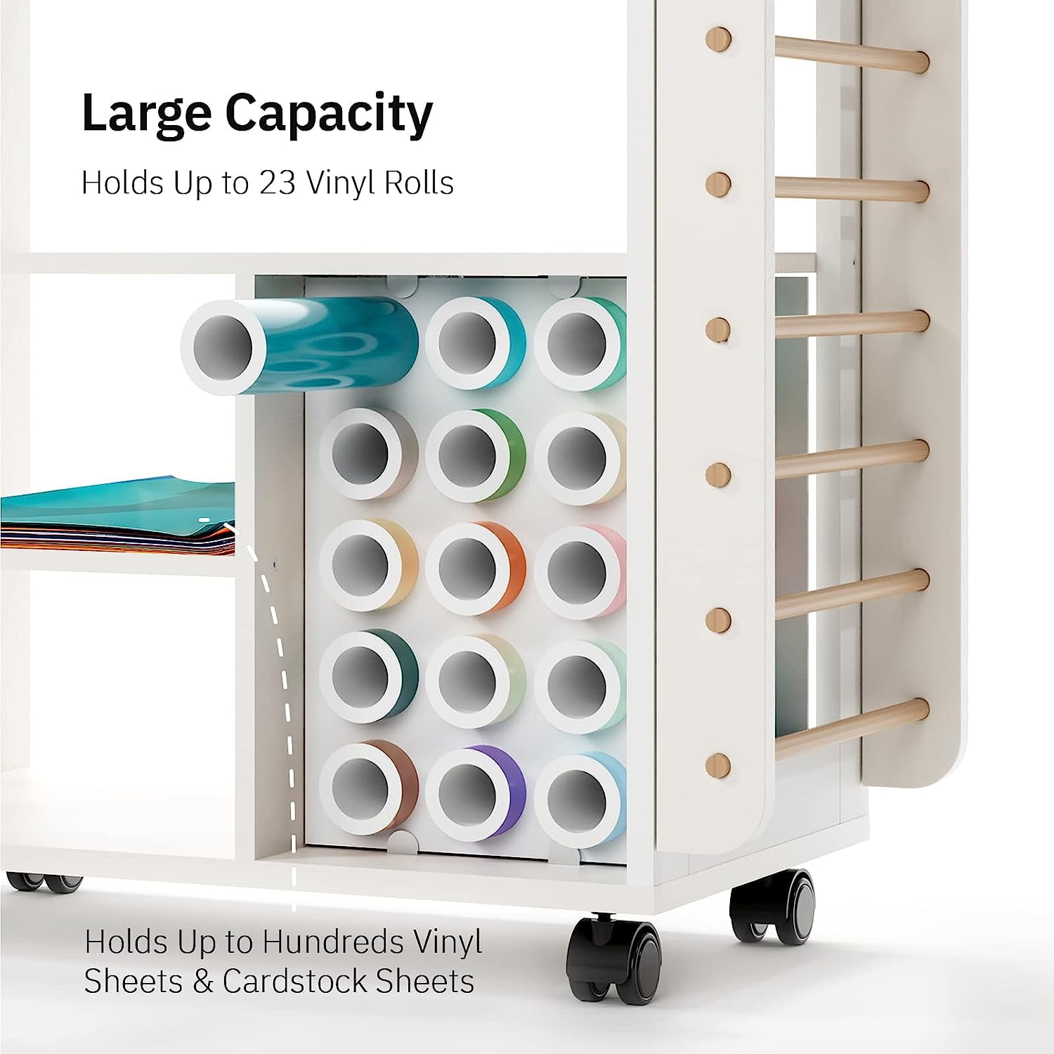 Organization and Storage Cart Compatible with Cricut Machine, Rolling Craft  Storage Organizer with Vinyl Roll Holder, Crafting Cabinet Table
