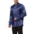 thumbnail image 4 of Lars Amadeus Men's Satin Band Collar Long Sleeve Slim Fit Solid Dress Shirts, 4 of 6