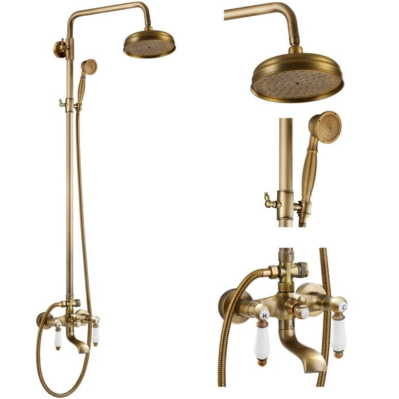 gotonovo Ensemble de Robinet de Douche Chrome Poli 8 Pouces avec Vaporisateur à Main Double Poignée Bec de Baignoire Triple Fonction Montage Mural Salle de Bain