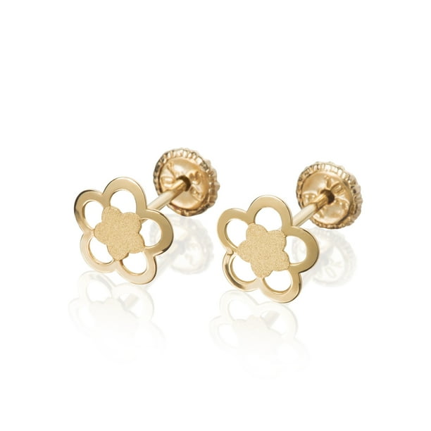 GIALLO | Aretes de oro 14K broquel 2 Flores oro amarillo GIALLO Para bebés, niñas y mujeres