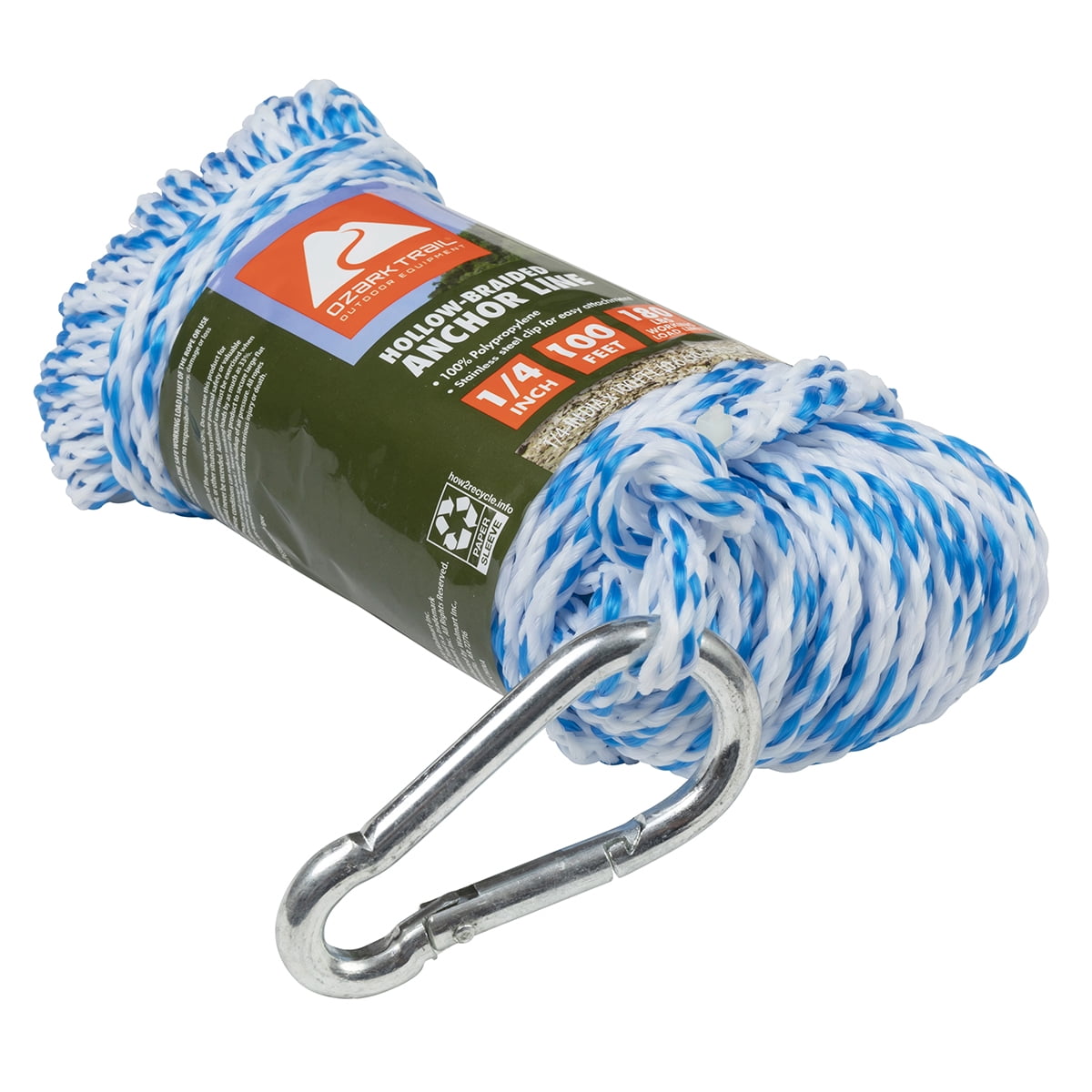 Ozark Trail Marine 1/4 in. x 100 ft. Hollow-Braided Polypropylene Anchor Line