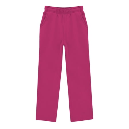 Girls Solid Stretch Casual Pants with Elastic Waist Full Length Play Pants for Kids Hot Pink 13 Years-14 Years